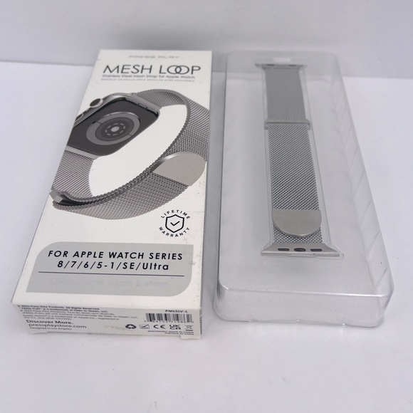 PRESS PLAY MESH MAGNETIC LOOP STAINLESS STEEL MESH STRAP FOR APPLE WATCH, SILVER - Picture 11 of 13